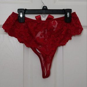 Red Lace Back Cut Out and Bow Thong